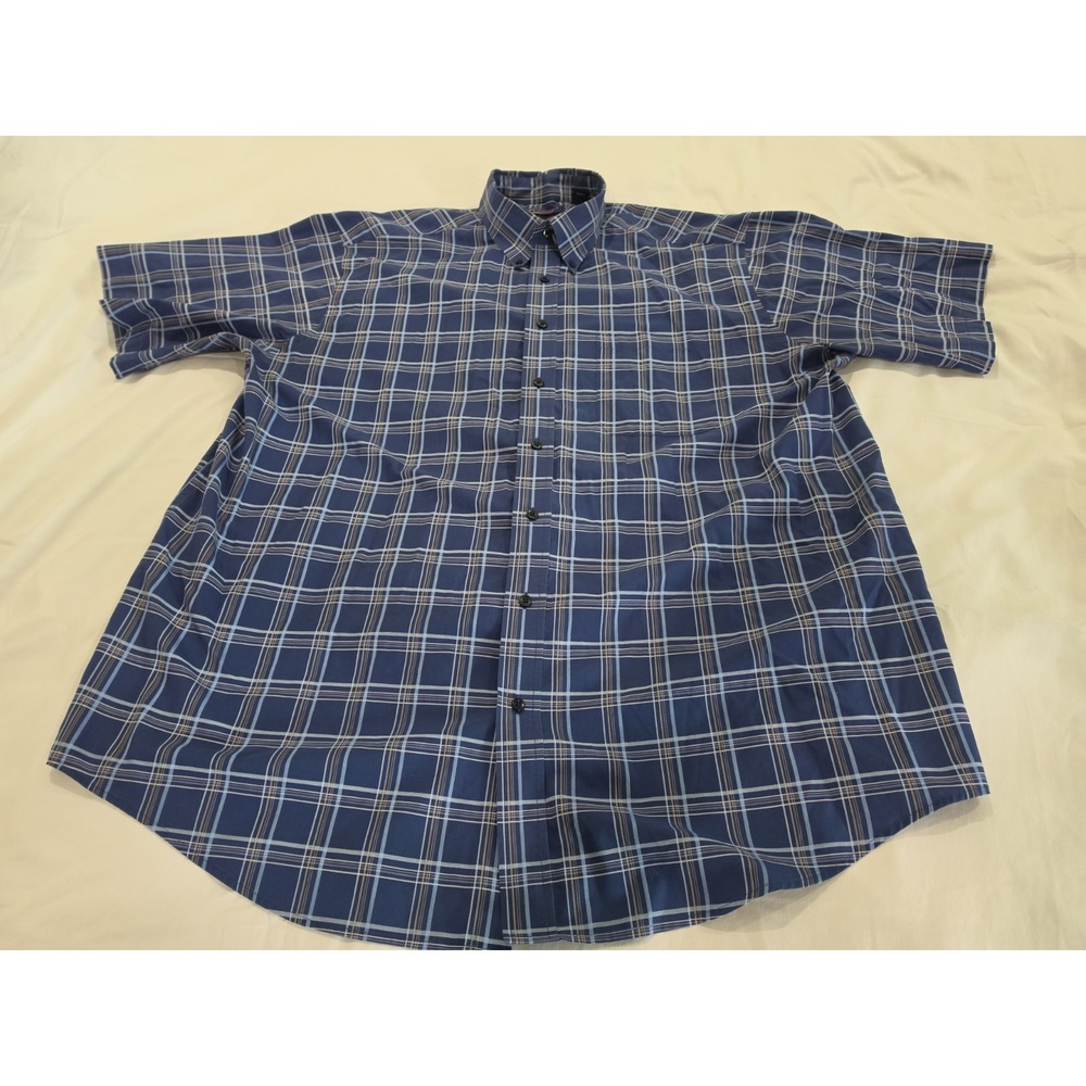 Roundtree & Yorke Button Down Mens 2XT Blue Excellent Plaid TravelSmart Shirt